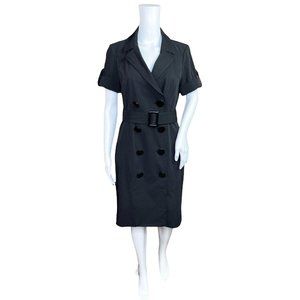INC International Concepts 6 Black Short Sleeve Double Breasted Shirt Dress